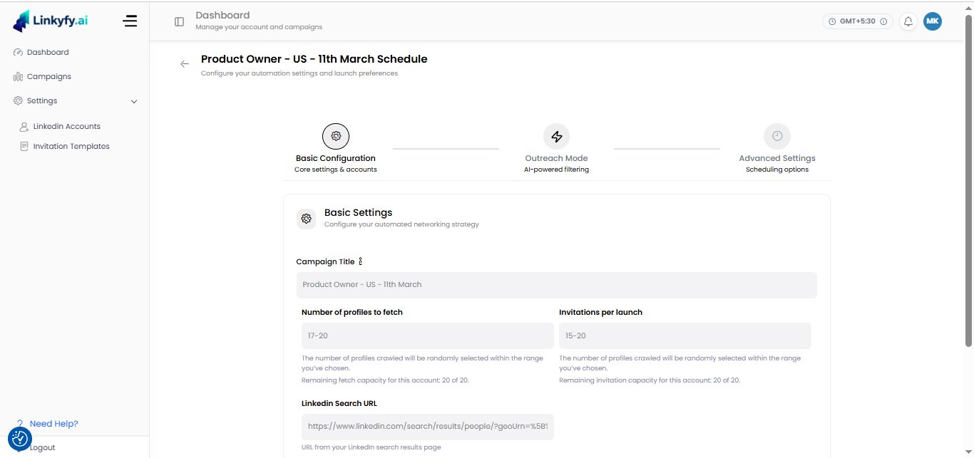 Linkyfy.ai Campaign Builder - Basic Configuration